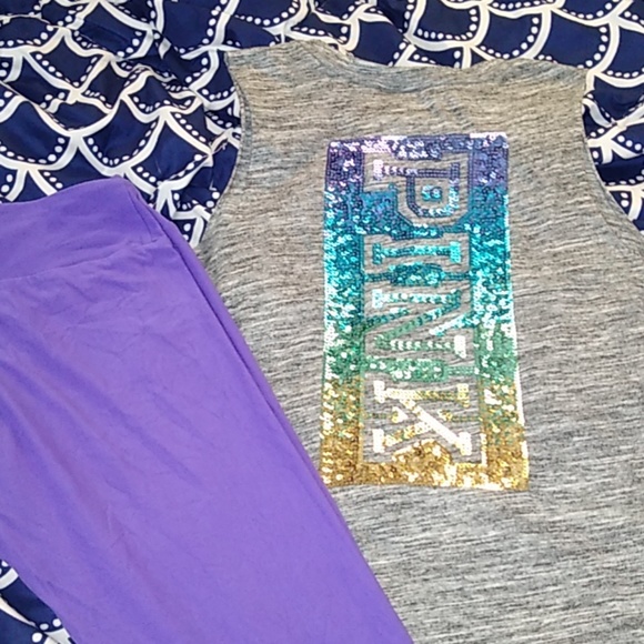 Pink VS heathered grey blinged out tank top Sz S - Picture 12 of 12